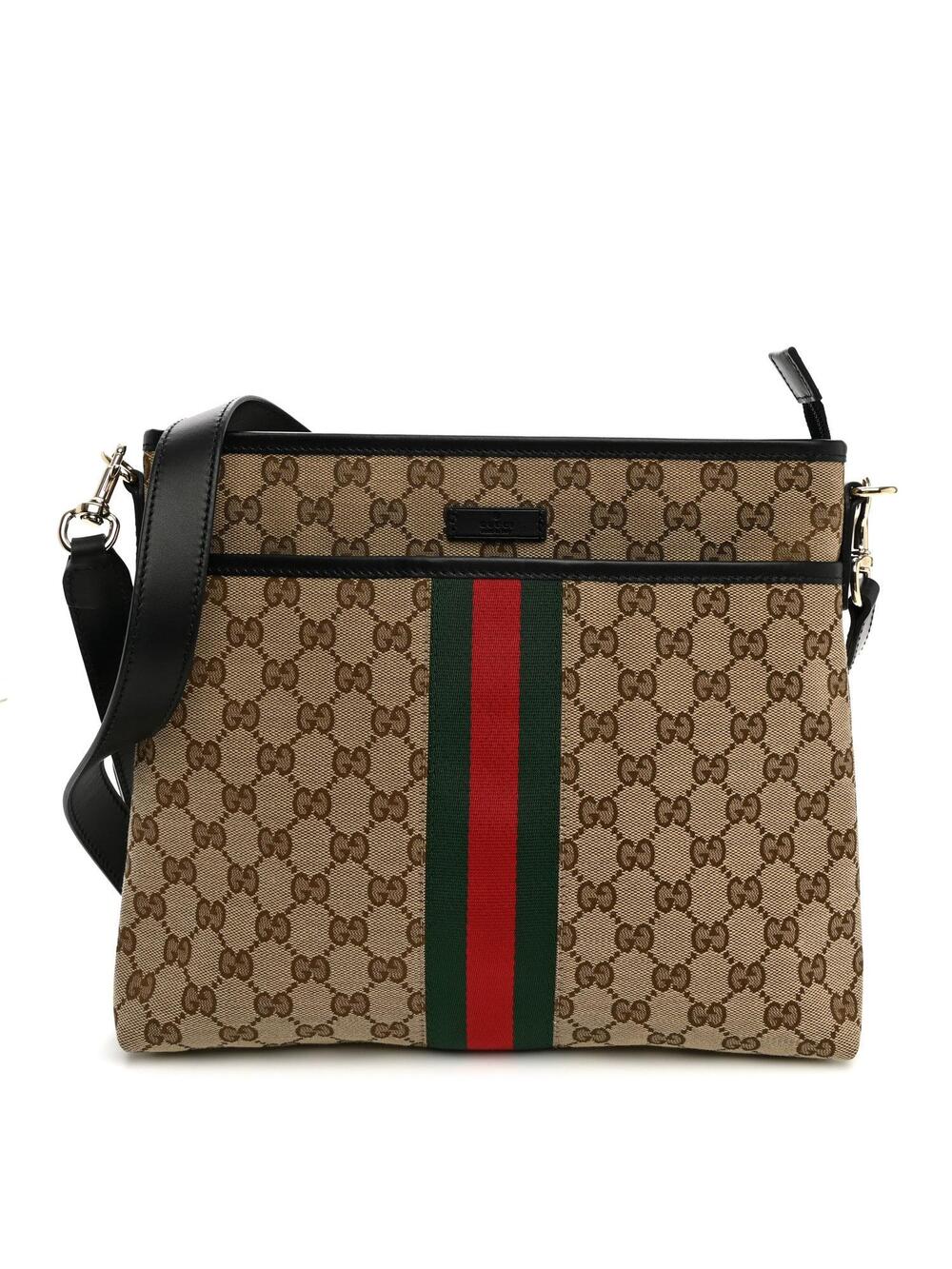 Gucci Gg Web Flat Messenger Bag Black #341108G99B